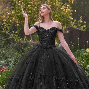 NEW FLORAL LONG OFF SHOULDER SLEEVELESS EMBROIDERED SEQUIN BALL GOWN CD 15704
